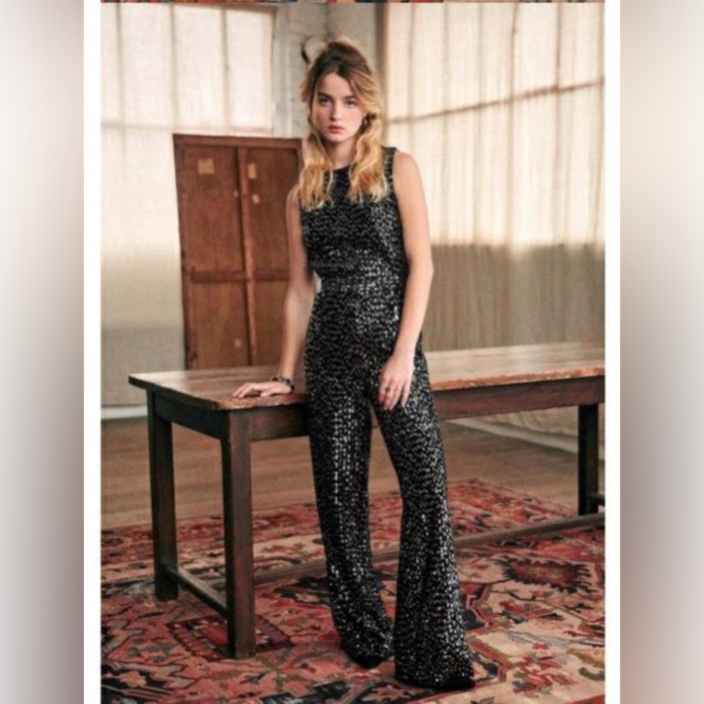Sezane Black and Silver Sequin Jumpsuit NWT - Picture 3 of 9